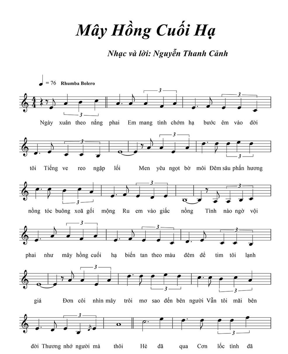 Sheet nhạc Mây Hồng Cuối Hạ